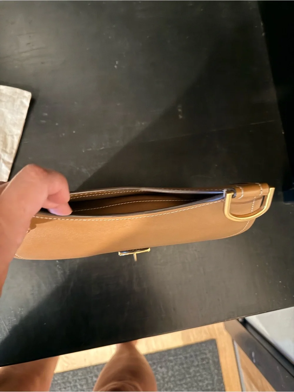 Tory Burch James Tan Leather Saddle Bag with Gold Hardware